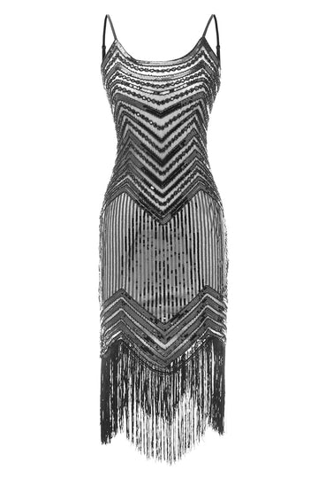 Bodycon Noir Argent Paillettes 1920s Robe